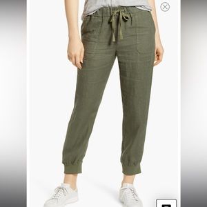 Caslon linen joggers, olive green, size small